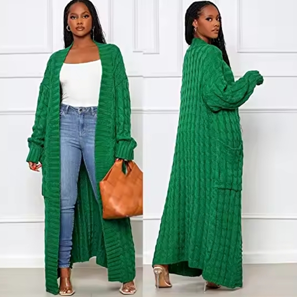 Green Chunky long cardigan - Picture 3 of 4